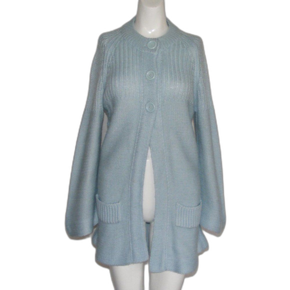 Vintage Cardigan Sweater, S, Light Blue, Big buttons, Acrylic, BUFFUMS - Picture 8 of 10